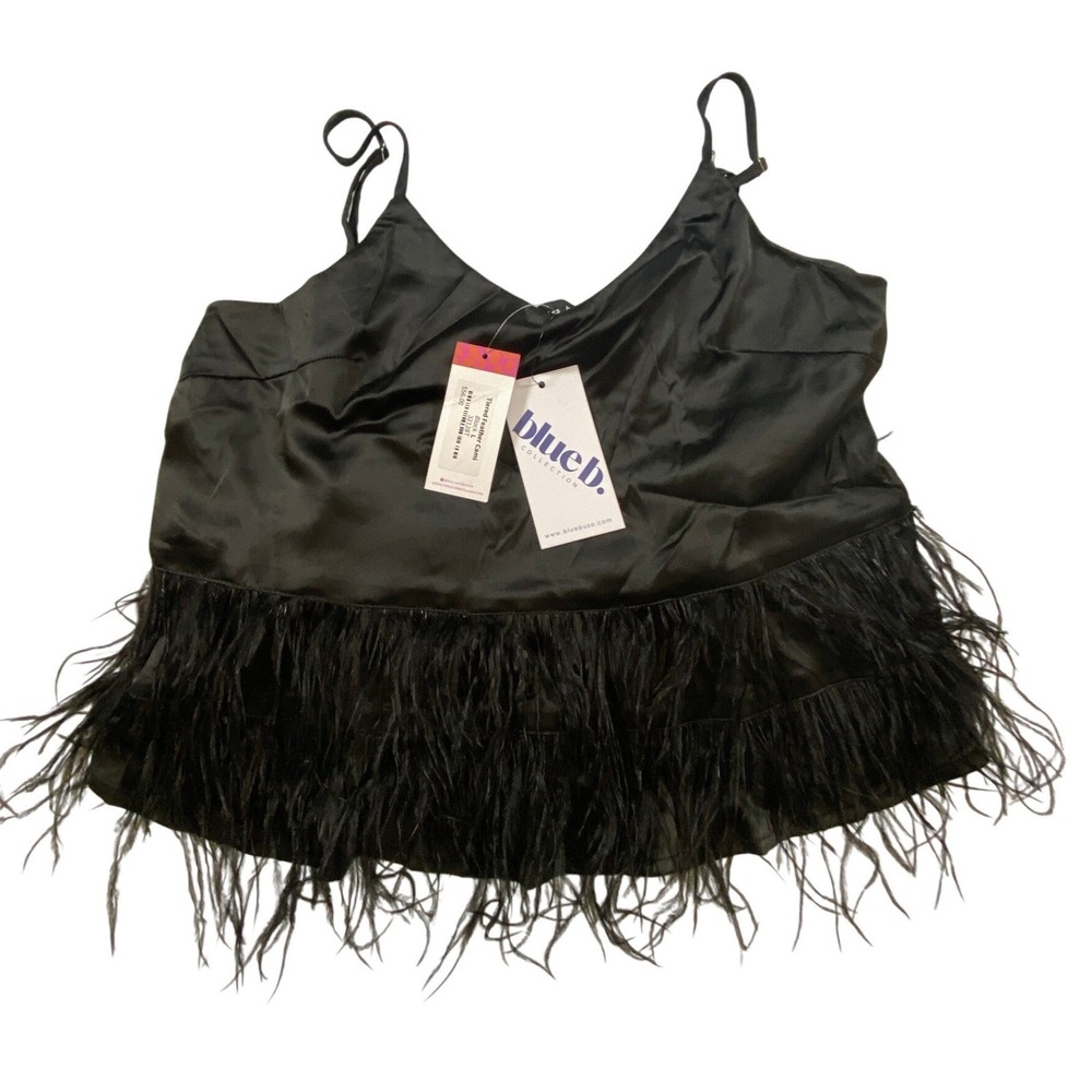 Black Tiered Feather Cami Tank Top Size L Whimsy Goth‎ WhimsiGothic